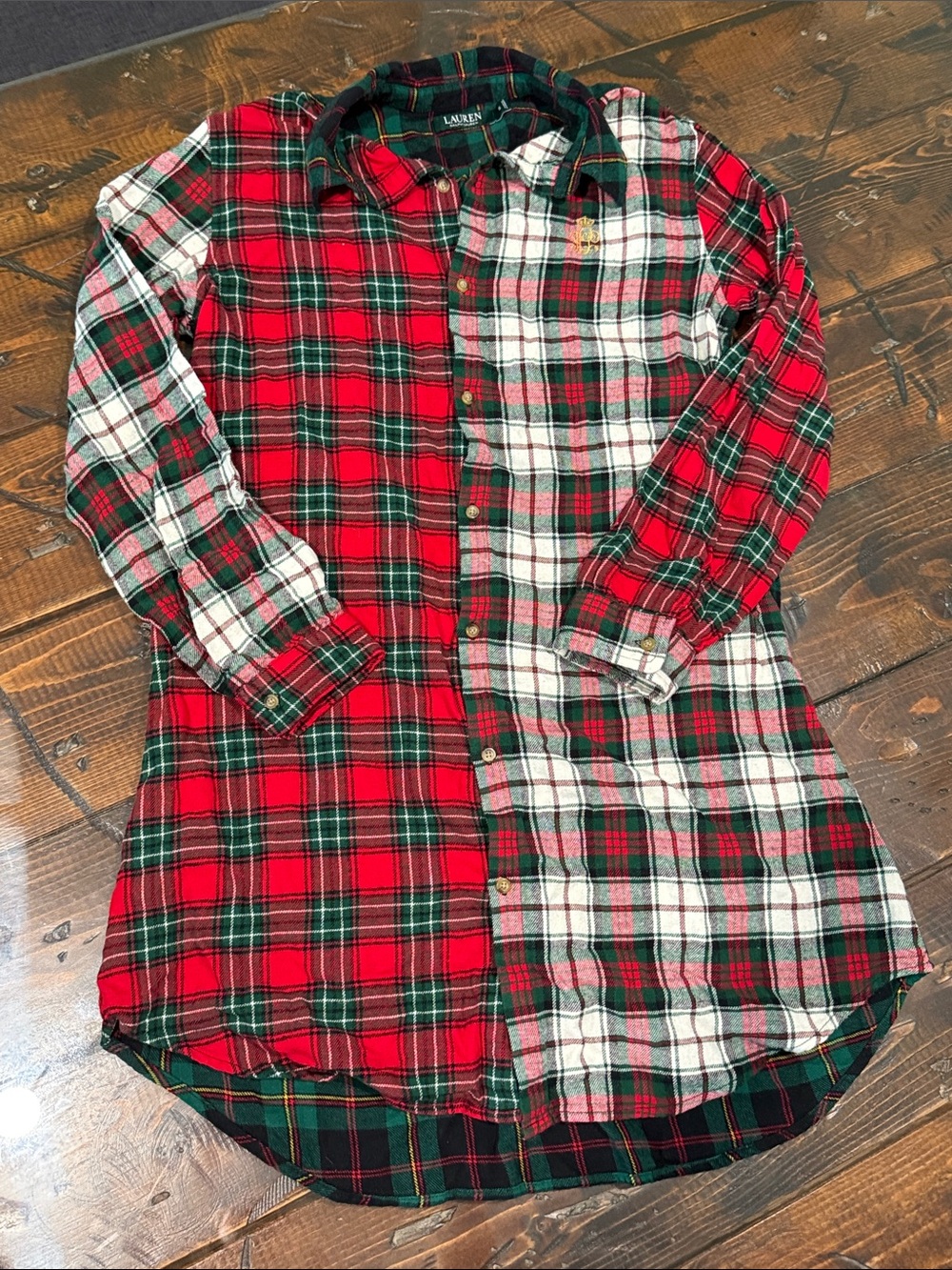 Lauren Ralph Lauren Red, Green & White Plaid Button-Front Shirt Dress